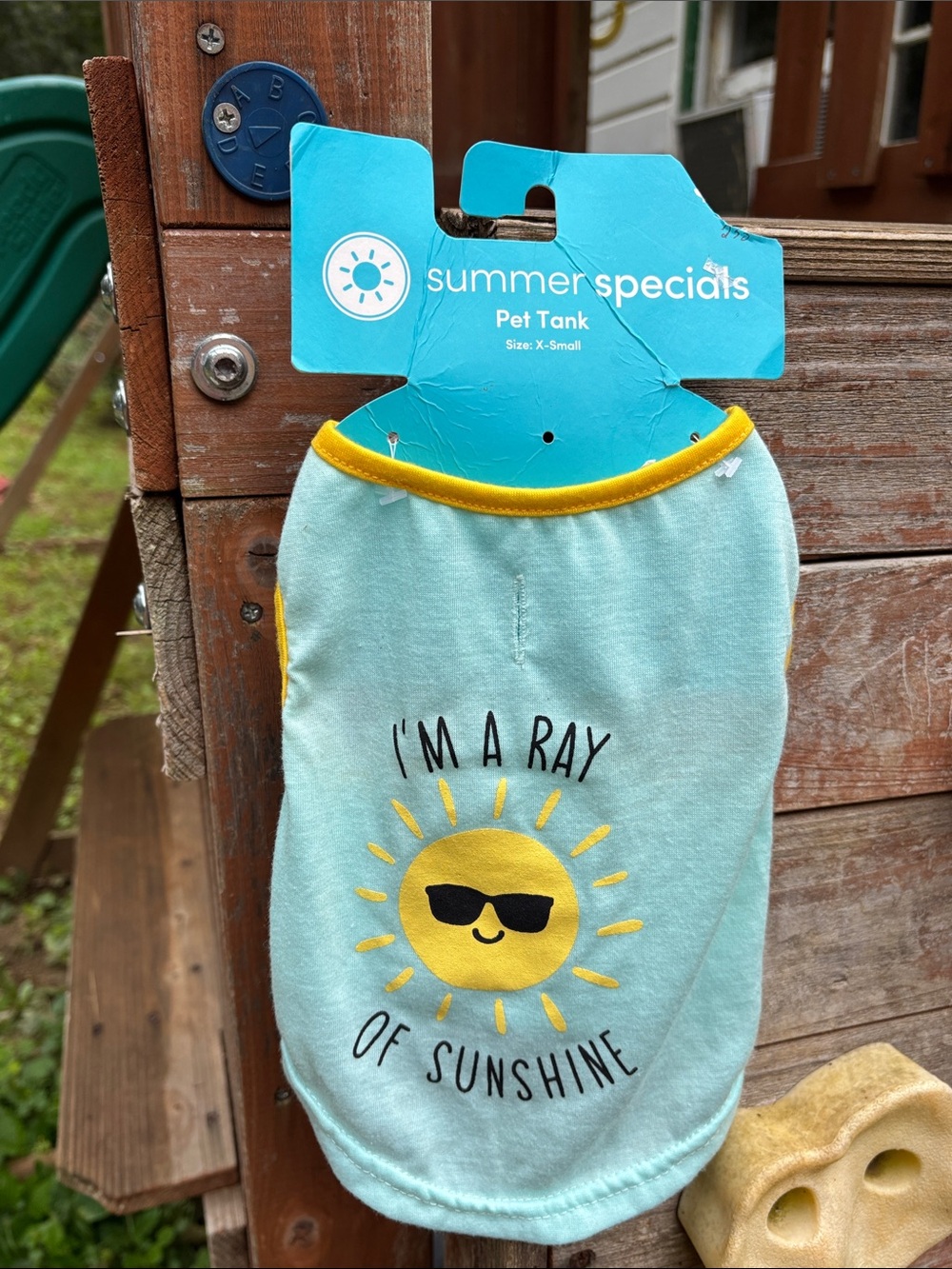 Light Blue Pet Tank with Yellow Sun Graphic